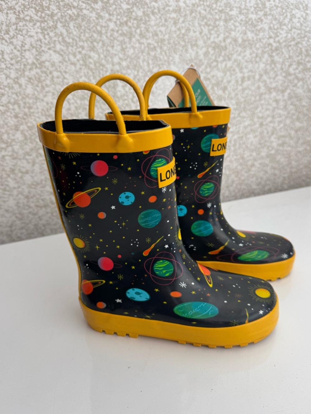 Kids Space Planet Rain Boots - Yellow Trim